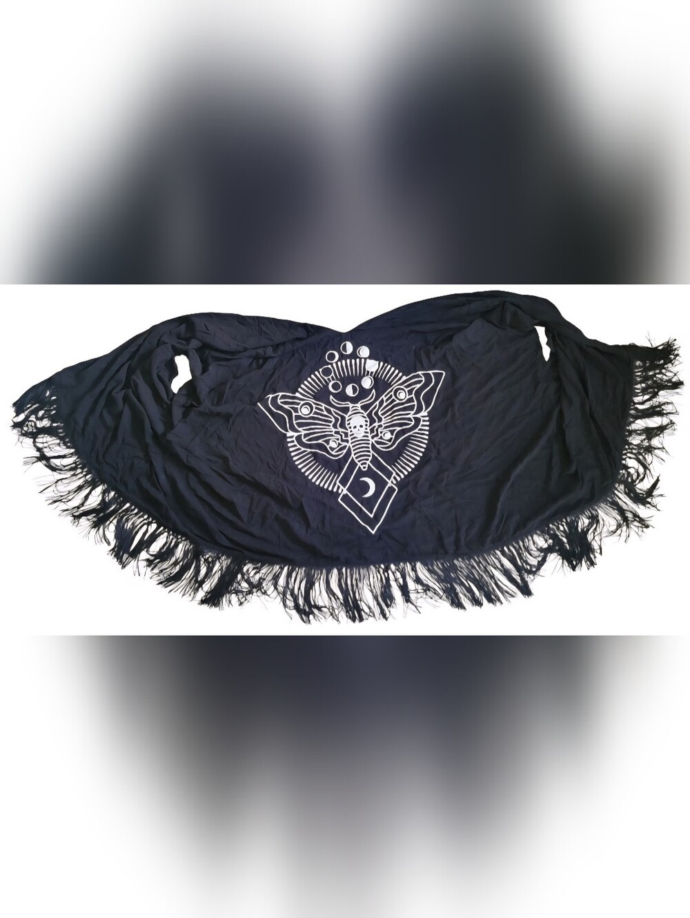 Hot Topic Kimono Fringe Tunic with Moth Moon Graphic Black 2X